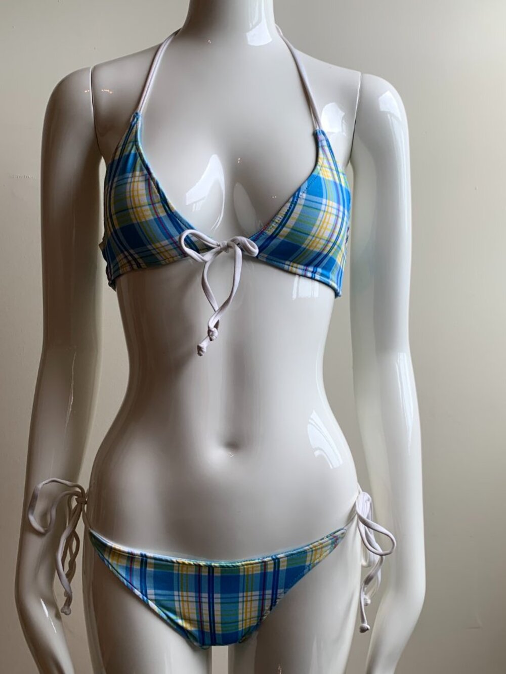 Aaron Chang blue wave reversible to plaid bikini